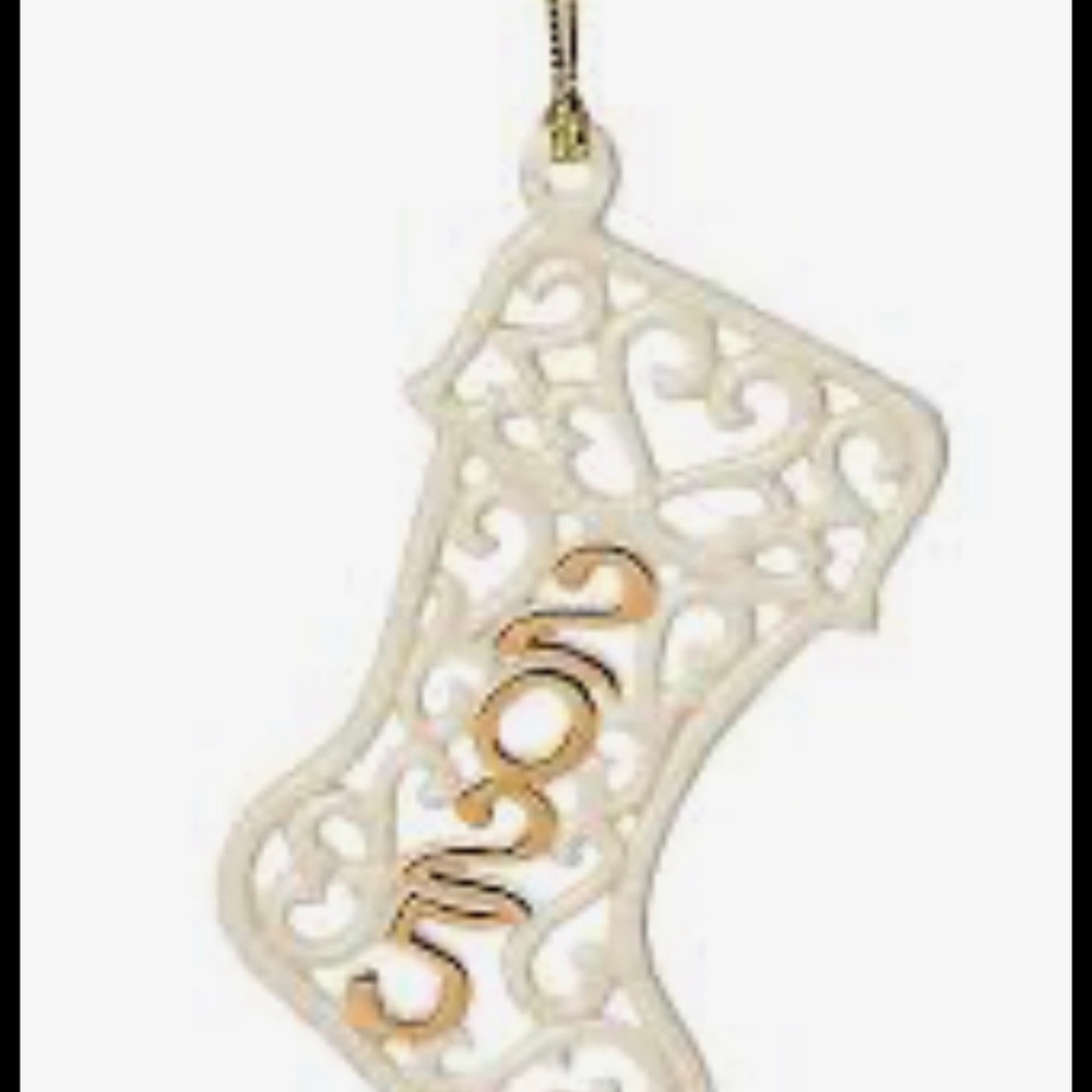 Lenox Cream and Gold Holiday Stocking Ornament